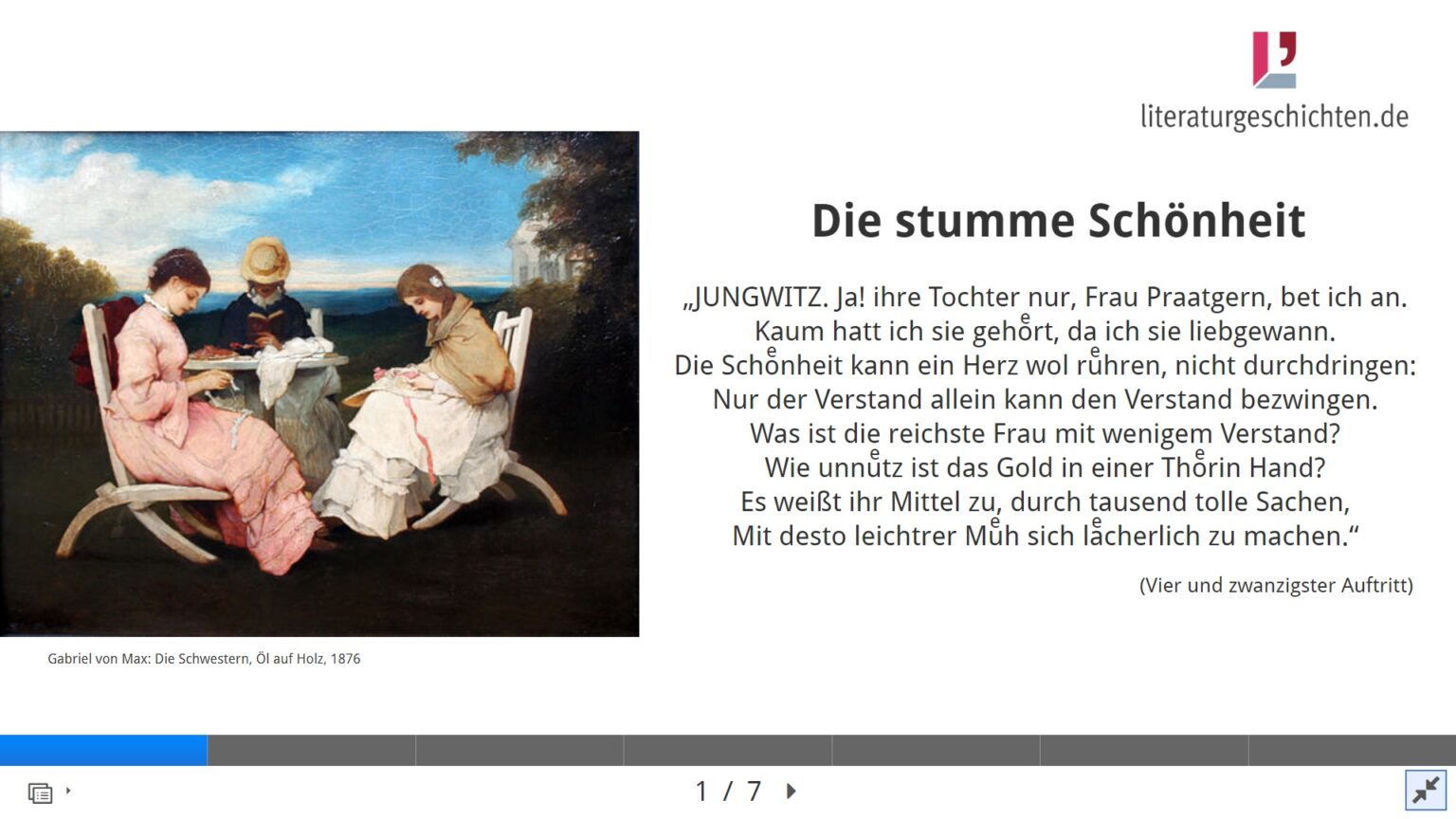 Johann Elias Schlegel „Die stumme Schönheit“ Literaturgeschichten.de